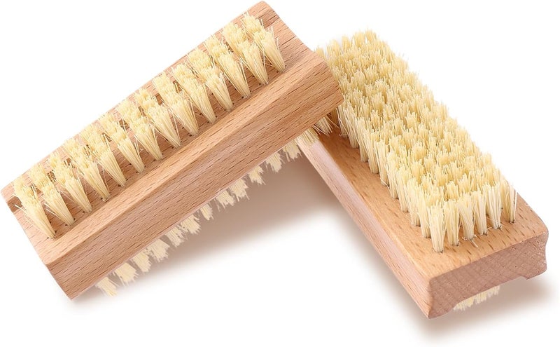 Amaxiu 2 Pcs Wooden Firm Nail Brushes Wood Double Sided Nail Scrub Brush with Stiff Bristles Nail Deep Cleaning Brushes for Fingernails Footnails Makeup Manicure Pedicure Accessories for Men Women