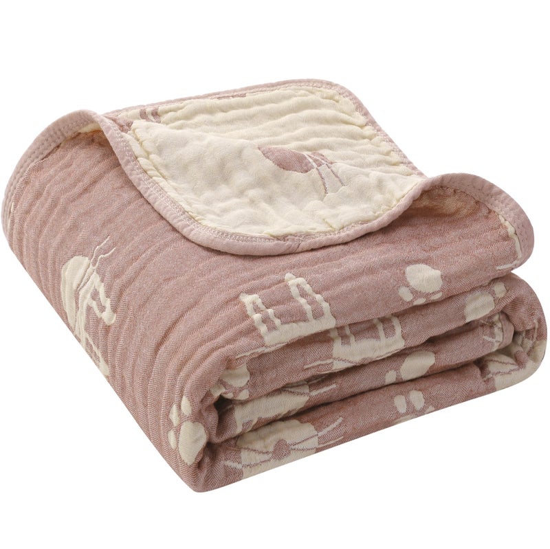 HardNok 6-Layer Muslin Baby Blanket Made with Organic Cotton - Cute Bunny Rabbit Jacquard Swaddle & Crib Quilt, 43â€x 43â€,Blush Pink Bunny - Image 1