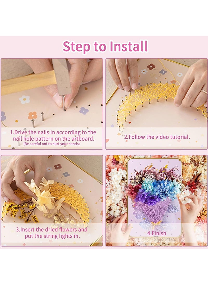 BrainGiggles - Brain Giggles DIY String Art with Light 3D String Art Kit for Kids Arts & Craft Kits Gifts for Girls Teens Kids (Bouquet LED String Art) - Image 1