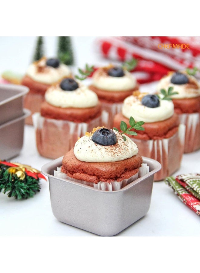 CHEFMADE Mini Brownie Cake Pan Set, 2.4-Inch 4Pcs Non-Stick Square Muffin Pan Blondie Bakeware for Oven and Instant Pot Baking - Image 3