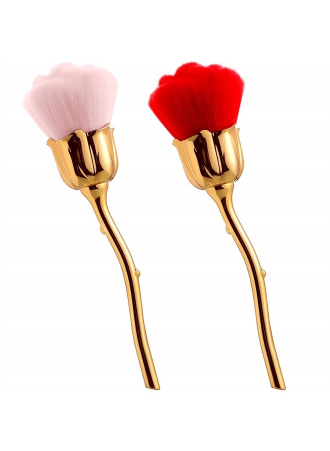 Tessco 2 Pieces Rose Flower Makeup Brush Flower Blush Brush Extra Large Face Powder Makeup Brushes, Nail Art Dust Powder Remover, Foundation Makeup Brush, Powder Brush and Blush Brush for Daily Makeup - Image 1