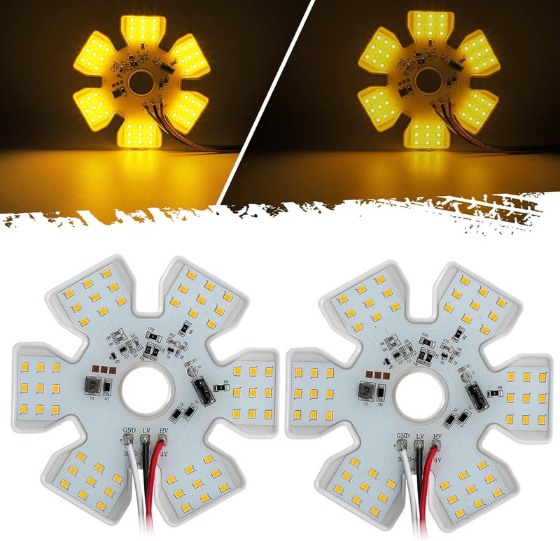Partsam بارتسام 2 قطعة ضوء هواء تنفس LED رفيع للغاية بتصميم سداسي مزدوج الوظيفة 54 دايود (أصفر) - Image 1