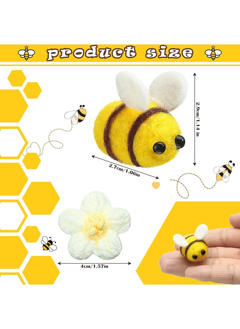 Moukeren - Moukeren 36 Pcs Felt Bees for Crafts and Crocheted Spring Flowers Set Wool Fuzzy Bee Decorations Plush Knitted Flowers for DIY Craft Decorative Party Favors - Image 1