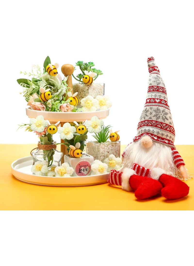 Moukeren - Moukeren 36 Pcs Felt Bees for Crafts and Crocheted Spring Flowers Set Wool Fuzzy Bee Decorations Plush Knitted Flowers for DIY Craft Decorative Party Favors - Image 1