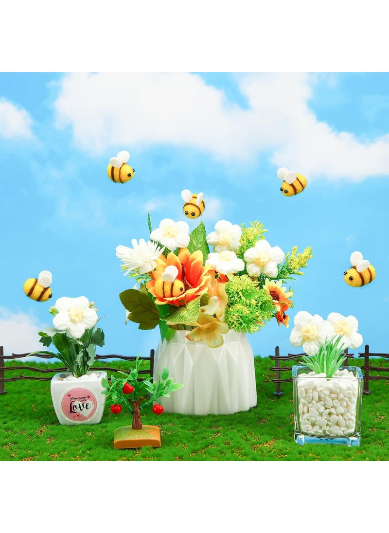 Moukeren - Moukeren 36 Pcs Felt Bees for Crafts and Crocheted Spring Flowers Set Wool Fuzzy Bee Decorations Plush Knitted Flowers for DIY Craft Decorative Party Favors - Image 1
