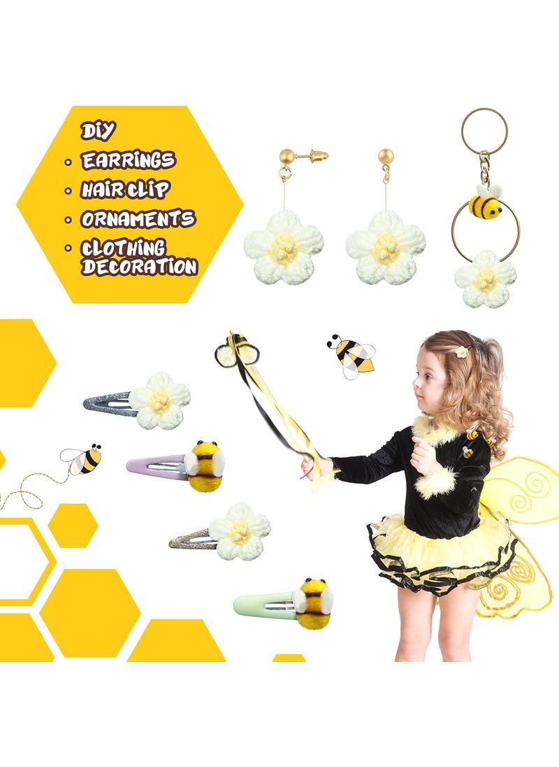 Moukeren - Moukeren 36 Pcs Felt Bees for Crafts and Crocheted Spring Flowers Set Wool Fuzzy Bee Decorations Plush Knitted Flowers for DIY Craft Decorative Party Favors - Image 1