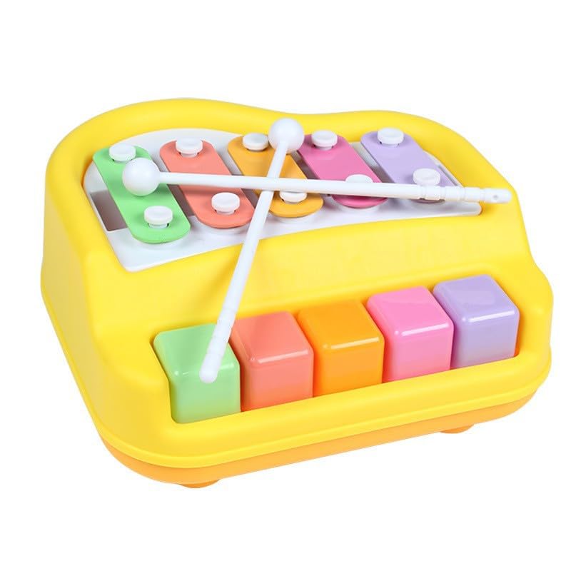Liyujuping 2 in 1 Xylophone for Toddlers Baby Xylophone Piano Toy with 5 Multicolored Key Scales and Two Mallets for Kids Educational Musical Learning Instruments Toy for Boys and Girls Yellow - Image 1