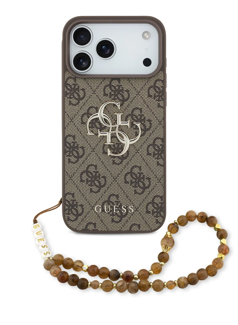 Guess iPhone 18 Pro Max Hard Phone Case with Wrist Strap and 4G Classic Logo, PU Leather Protective Cover