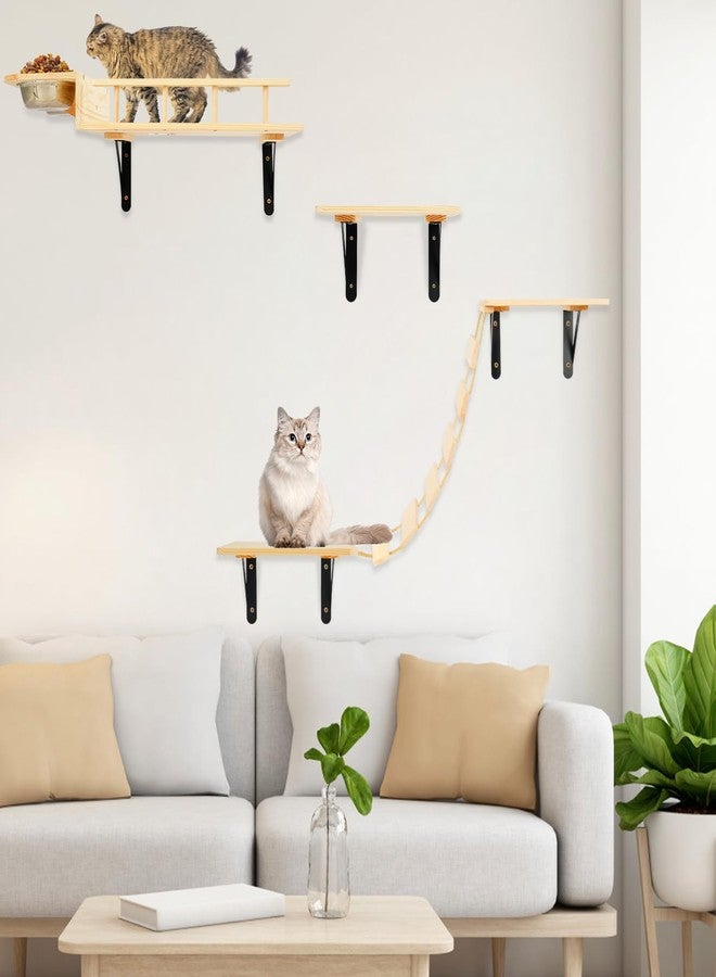 TIMIEEYA Cat Wall Shelves - Stable & Safe 5 in 1 Cat Walls Furniture Set, Wooden Kitten Climbing Wall with Bridge Ladder & Wall Steps - Image 1