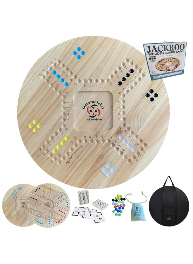 جاكارو جوكر لعبة لوحية خشبية مميزة للبالغين، لوحة صنوبر مزدوجة الجوانب 54 سم، مجموعة ألعاب عائلية لـ 4-6 لاعبين مع حقيبة تخزين، بطاقات، كرات - Image 1