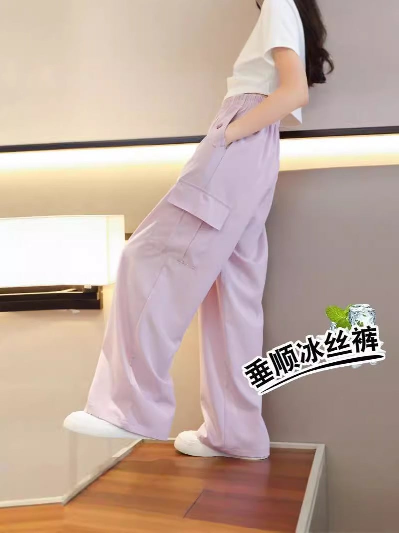 Summer Girls' Wide-Leg Pants Children'S Pants Ice Silk Cargo Pants Mosquito-Proof Pants For Older Girls Summer Long Pants - Image 3
