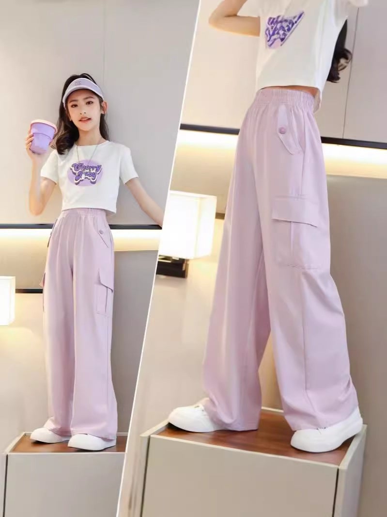 Summer Girls' Wide-Leg Pants Children'S Pants Ice Silk Cargo Pants Mosquito-Proof Pants For Older Girls Summer Long Pants - Image 5