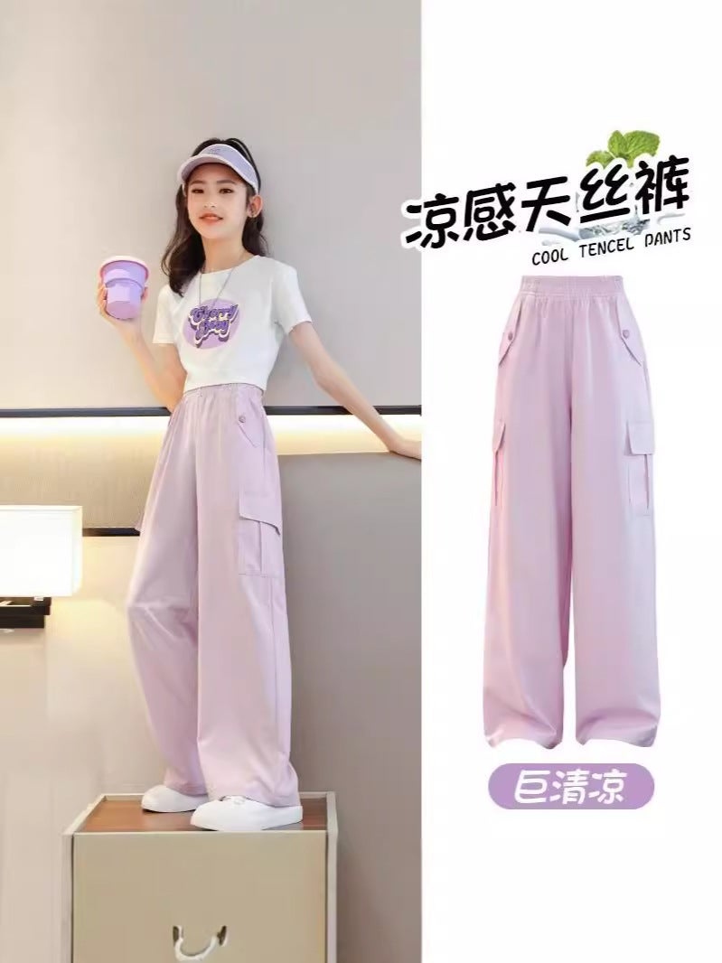 Summer Girls' Wide-Leg Pants Children'S Pants Ice Silk Cargo Pants Mosquito-Proof Pants For Older Girls Summer Long Pants - Image 2