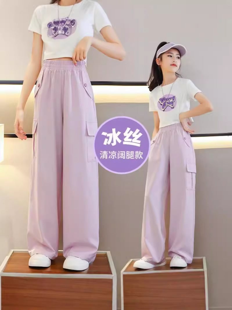 Summer Girls' Wide-Leg Pants Children'S Pants Ice Silk Cargo Pants Mosquito-Proof Pants For Older Girls Summer Long Pants - Image 4
