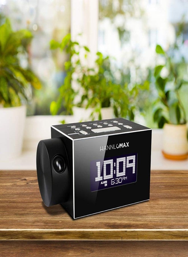 راديو HANNLOMAX HX-108CR PLL FM، ساعة رقمية بشاشة LCD بيضاء، عرض الوقت، بلوتوث، منبه واحد، هيكل من الألومنيوم، منفذ USB للشحن بقوة 1 أمبير، مدخل Aux، يعمل فقط بتيار متردد. - Image 4