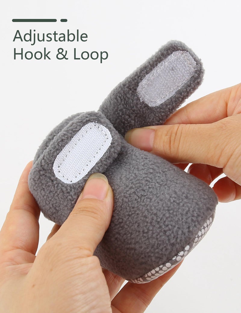 Bibimom Baby Booties Fleece Easy to Put on First Walker House Slippers for Infant Girls Boys 3-6 Months Gray - Image 5