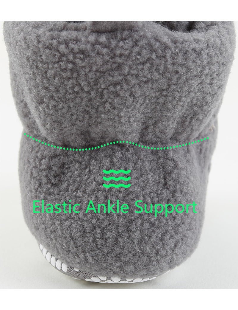Bibimom Baby Booties Fleece Easy to Put on First Walker House Slippers for Infant Girls Boys 3-6 Months Gray - Image 2