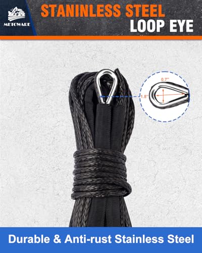 METOWARE Synthetic Winch Rope, 1/4" x 50ft 10000 LBS Winch Cable Line with Protective Sleeve Fits 4WD Off Road Vehicle UTV ATV SUV Truck (Black) - Image 3
