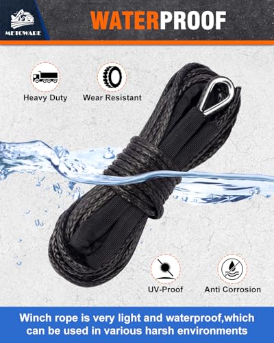 METOWARE Synthetic Winch Rope, 1/4" x 50ft 10000 LBS Winch Cable Line with Protective Sleeve Fits 4WD Off Road Vehicle UTV ATV SUV Truck (Black) - Image 4