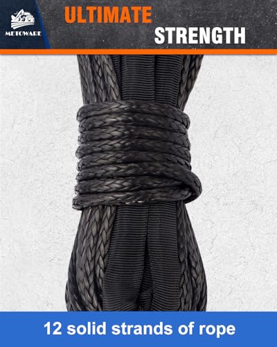 METOWARE Synthetic Winch Rope, 1/4" x 50ft 10000 LBS Winch Cable Line with Protective Sleeve Fits 4WD Off Road Vehicle UTV ATV SUV Truck (Black) - Image 2