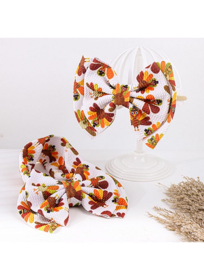 JustMyDress JustMyDress Thanksgiving Turkey Headband Turban Baby Girls Hair Bow Band Accessory JHT01 (2 Pcs-Set B)  - Image 3
