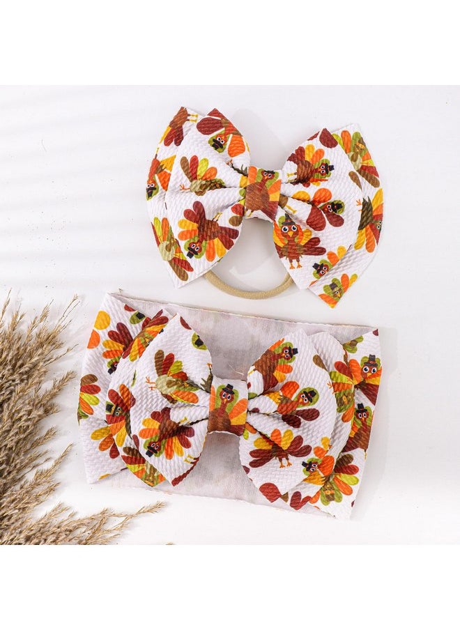 JustMyDress JustMyDress Thanksgiving Turkey Headband Turban Baby Girls Hair Bow Band Accessory JHT01 (2 Pcs-Set B)  - Image 2