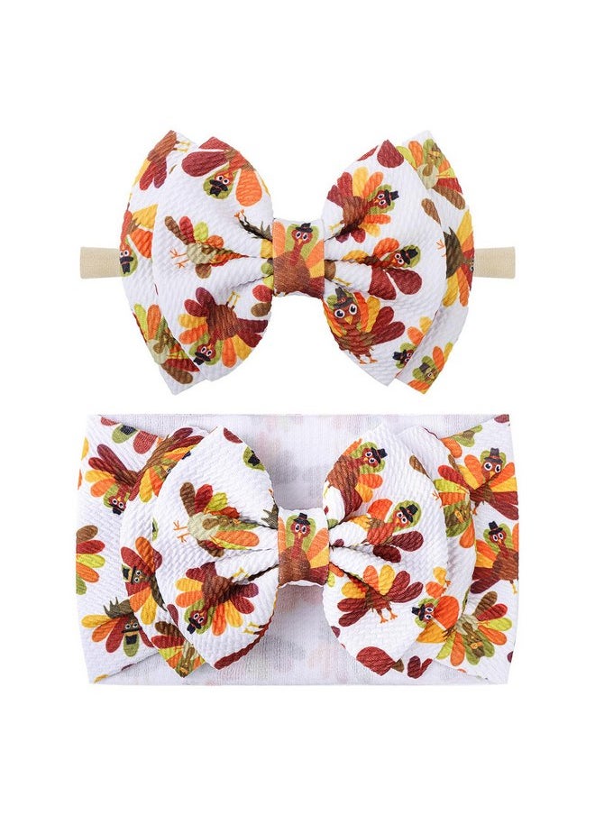 JustMyDress JustMyDress Thanksgiving Turkey Headband Turban Baby Girls Hair Bow Band Accessory JHT01 (2 Pcs-Set B)  - Image 4