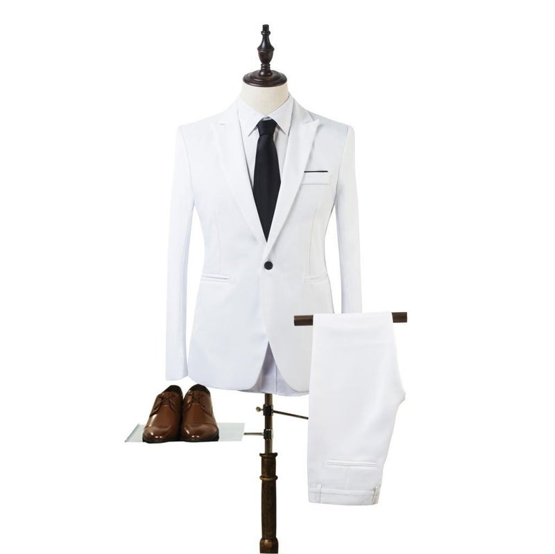 Foreign trade AliExpress mens spring and autumn fashion business slim suit suit fashion casual suit two-piece set Wholesale White + white shirt three-piece set 