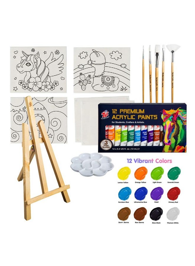STORE 2508 Kids Art Studio Acrylic Paint Kit With 12 Acrylic Paint Tunes, Easel, 5 Canvas, 5 Brushes, 1 Palette (Multicolour) - Image 3