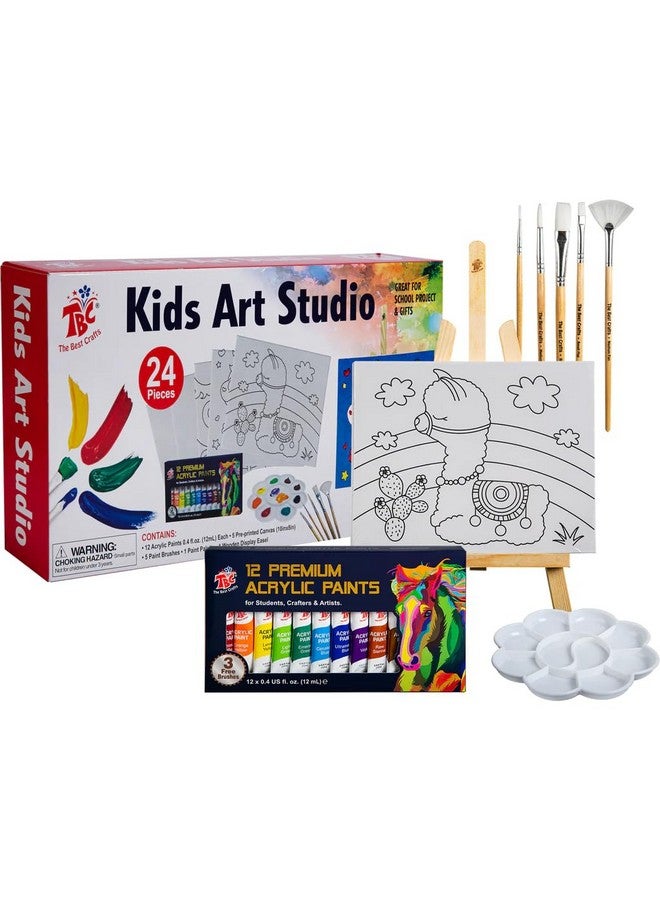 STORE 2508 Kids Art Studio Acrylic Paint Kit With 12 Acrylic Paint Tunes, Easel, 5 Canvas, 5 Brushes, 1 Palette (Multicolour) - Image 1