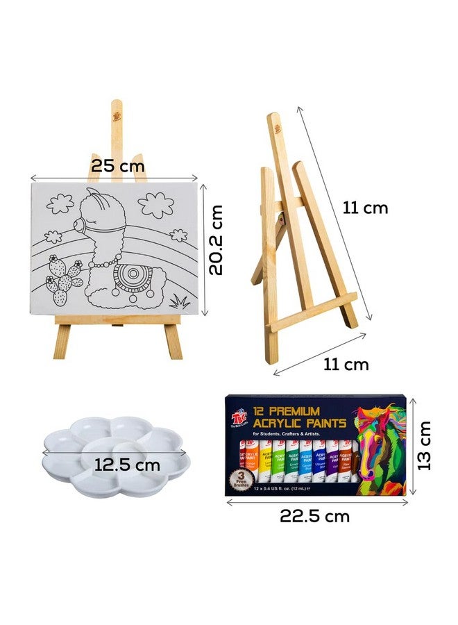 STORE 2508 Kids Art Studio Acrylic Paint Kit With 12 Acrylic Paint Tunes, Easel, 5 Canvas, 5 Brushes, 1 Palette (Multicolour) - Image 4
