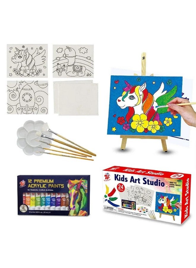 STORE 2508 Kids Art Studio Acrylic Paint Kit With 12 Acrylic Paint Tunes, Easel, 5 Canvas, 5 Brushes, 1 Palette (Multicolour) - Image 5