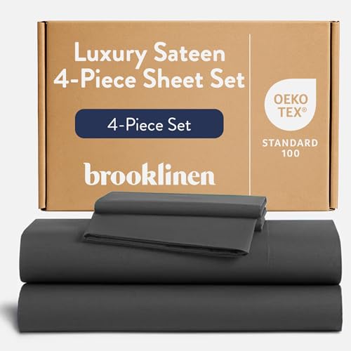 Brooklinen Luxury Sateen 4 Piece Sheet Set 100 Cotton Bed Sheets Soft Durable Queen Size Sheets Set in Slate Grey OekoTEX Certified Bedding Set 1 Fitted Sheet 1 Flat Sheet 2 Pillowcases - Image 1