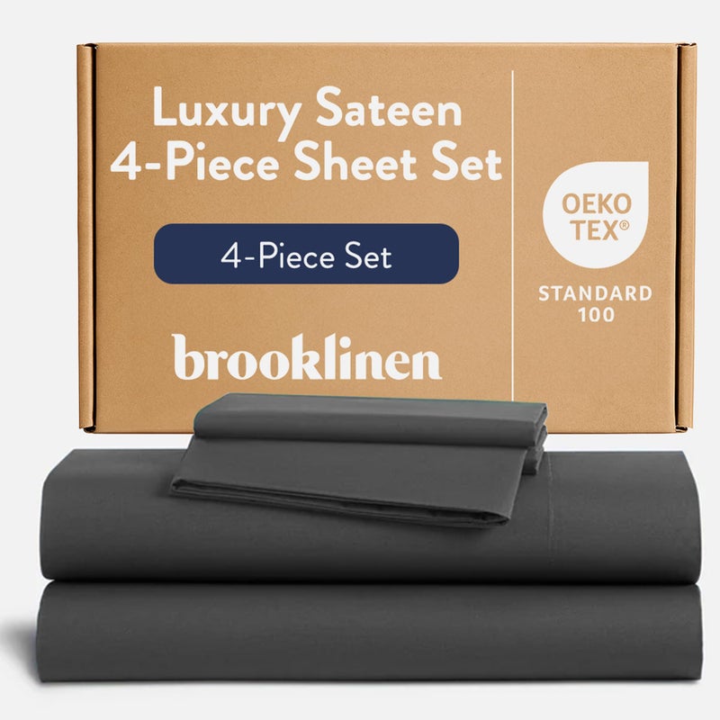 Brooklinen Luxury Sateen 4 Piece Sheet Set 100 Cotton Bed Sheets Soft Durable Queen Size Sheets Set in Slate Grey OekoTEX Certified Bedding Set 1 Fitted Sheet 1 Flat Sheet 2 Pillowcases - Image 2