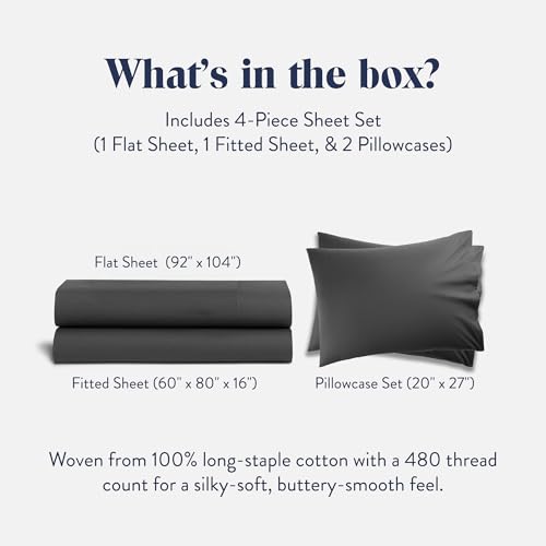 Brooklinen Luxury Sateen 4 Piece Sheet Set 100 Cotton Bed Sheets Soft Durable Queen Size Sheets Set in Slate Grey OekoTEX Certified Bedding Set 1 Fitted Sheet 1 Flat Sheet 2 Pillowcases - Image 3