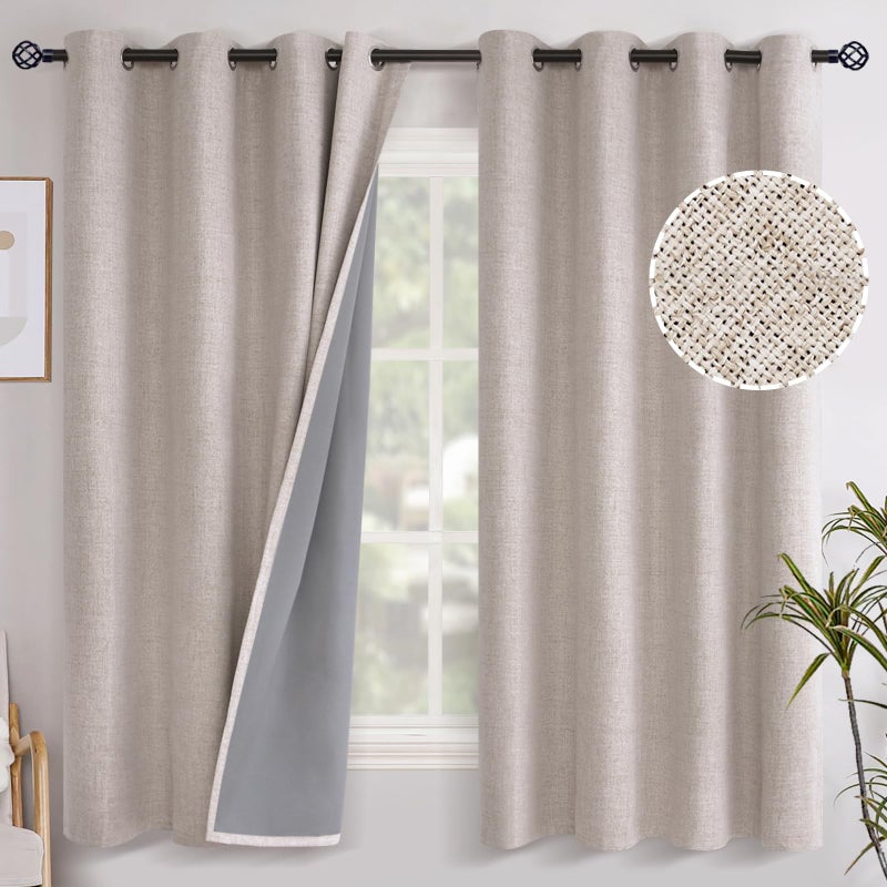 YoungsTex Linen Blackout Curtains 63 Inch Length for Bedroom, Room Darkening Window Drapes with Grommet Thermal Insulated Black Out Blinds for Living Room, 2 Panels, 52 X 63 Inch, Beige - Image 1