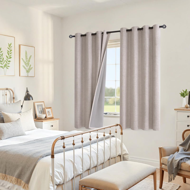YoungsTex Linen Blackout Curtains 63 Inch Length for Bedroom, Room Darkening Window Drapes with Grommet Thermal Insulated Black Out Blinds for Living Room, 2 Panels, 52 X 63 Inch, Beige - Image 4