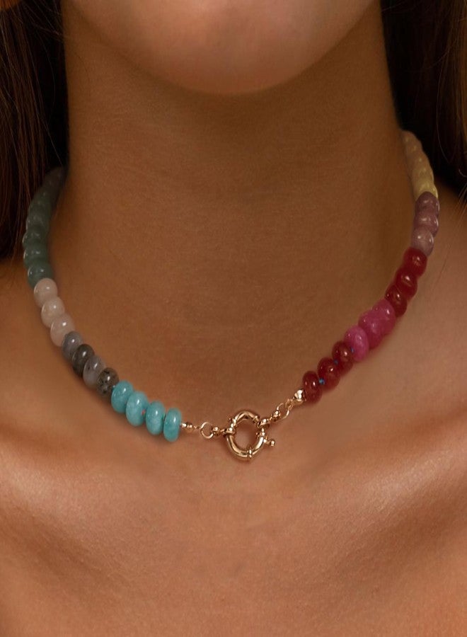 BriLove Handmade Beach Summer Unique Nature Stone Colorful Rainbow Multicolor Stone Strand Choker Necklace for Women Jewelry - Image 3