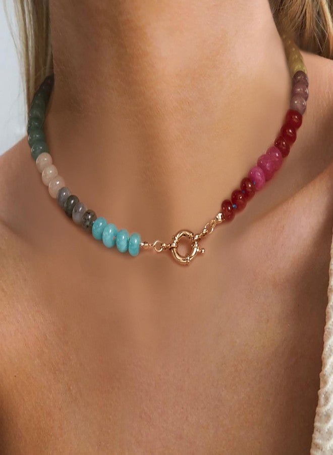 BriLove Handmade Beach Summer Unique Nature Stone Colorful Rainbow Multicolor Stone Strand Choker Necklace for Women Jewelry - Image 4
