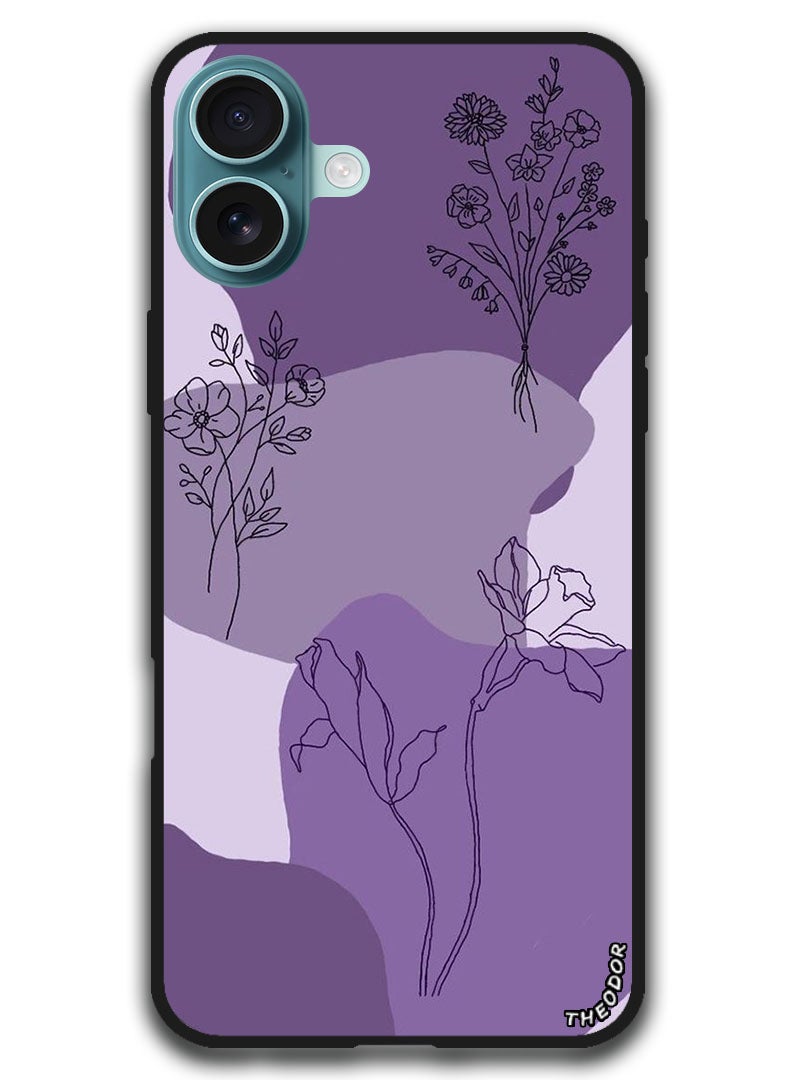 Theodor Protective Case Anti Scratch Shock Proof Bumper Cover For iPhone 16 Plus (6.7)-inch Purple floral design - Image 1