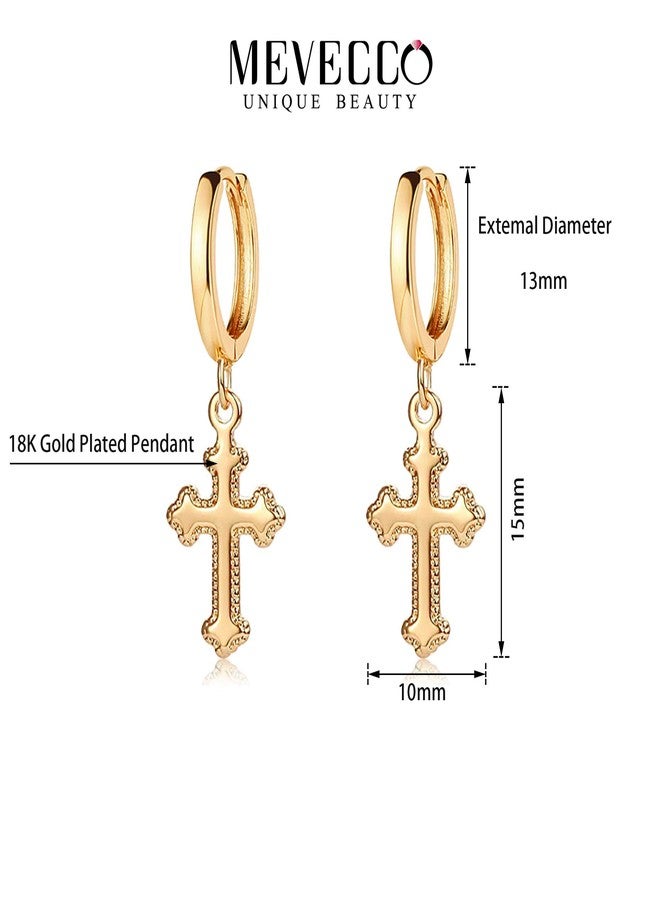 ميفيكو أقراط ميفيكو الصغيرة على شكل صليب، مطلية بالذهب عيار 14 قيراط، بتصميم بسيط وأنيق، هدية مثالية للنساء. - Image 5