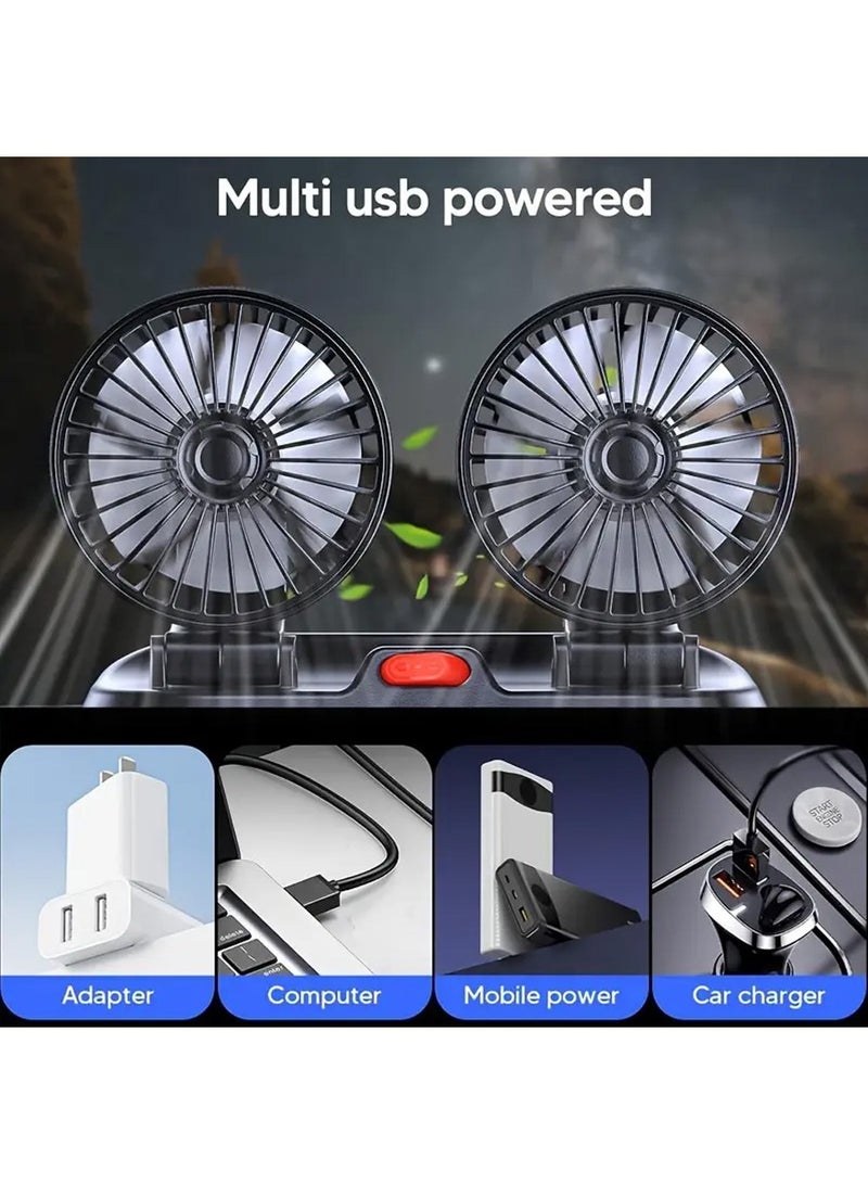 YOUGE Dual Head Fans for Car,Portable Vehicle Cooling Fan with 2 Speeds,360°Rotatable Adjustable Dashboard Air Circulator Fan for Car for SUV, RV,Truck,Sedan,Cruise,Cigarette Lighter Powered - Image 2