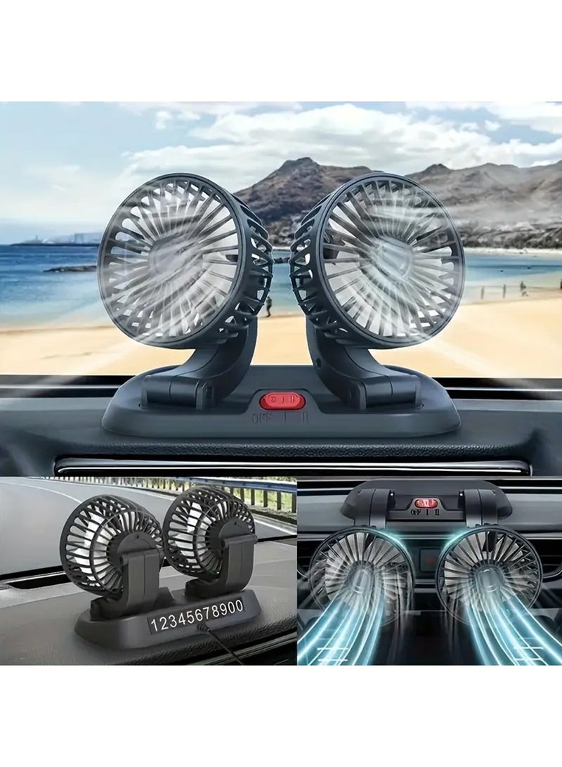 YOUGE Dual Head Fans for Car,Portable Vehicle Cooling Fan with 2 Speeds,360°Rotatable Adjustable Dashboard Air Circulator Fan for Car for SUV, RV,Truck,Sedan,Cruise,Cigarette Lighter Powered - Image 3