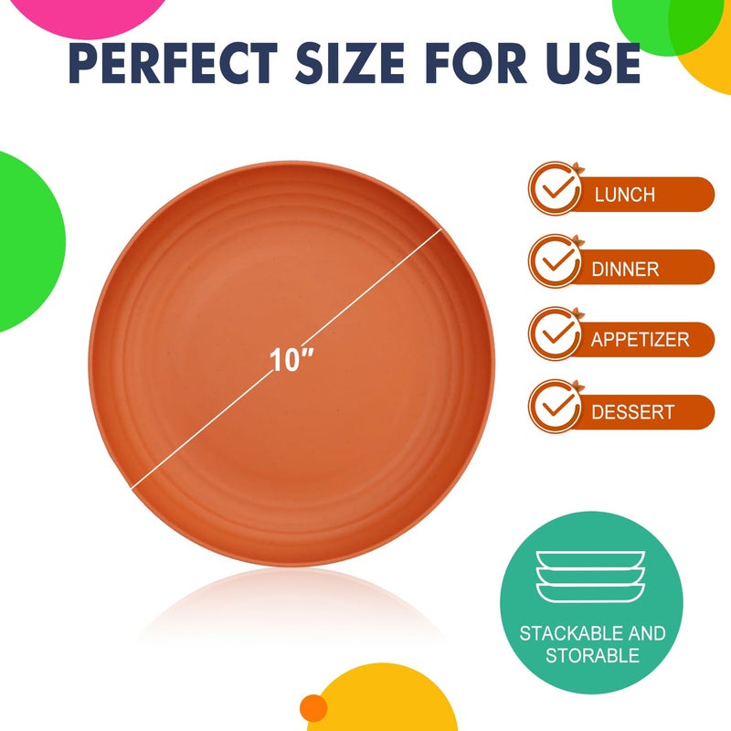 Homienly 10 inch Wheat Straw Dinner Plates Set of 8 - Alternative to Plastic, Microwave & Dishwasher Safe, Unbreakable Kids Plates with 4 Colors (Classic Bright) - Image 2