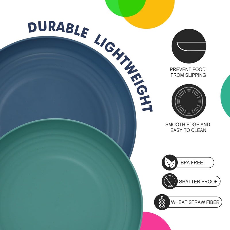 Homienly 10 inch Wheat Straw Dinner Plates Set of 8 - Alternative to Plastic, Microwave & Dishwasher Safe, Unbreakable Kids Plates with 4 Colors (Classic Bright) - Image 4