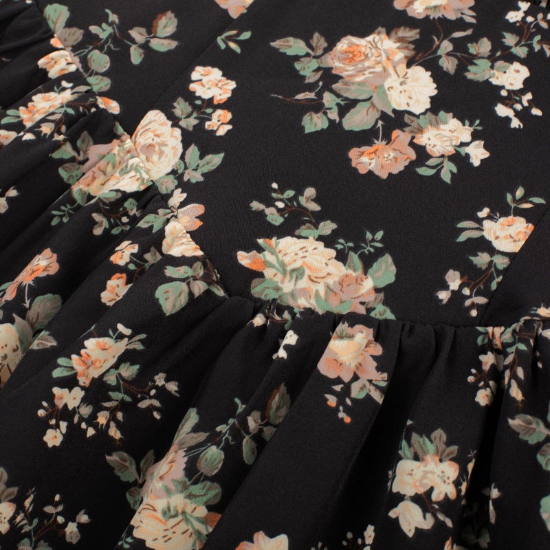 Scarlet Darkness Women's Floral Midi Dress Corset Sundresses 2026 Summer Spring Vacation Milkmaid Dresses Black Beige Floral L - Image 2