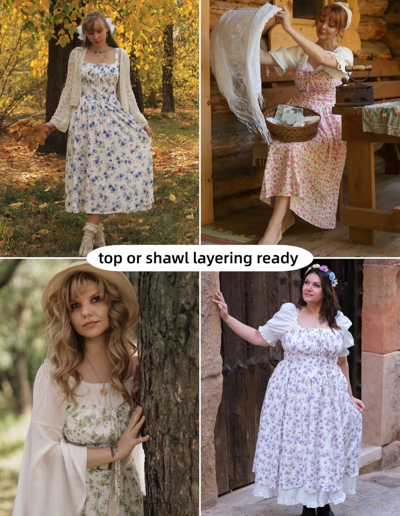 Scarlet Darkness Women's Floral Midi Dress Corset Sundresses 2026 Summer Spring Vacation Milkmaid Dresses Black Beige Floral L - Image 5