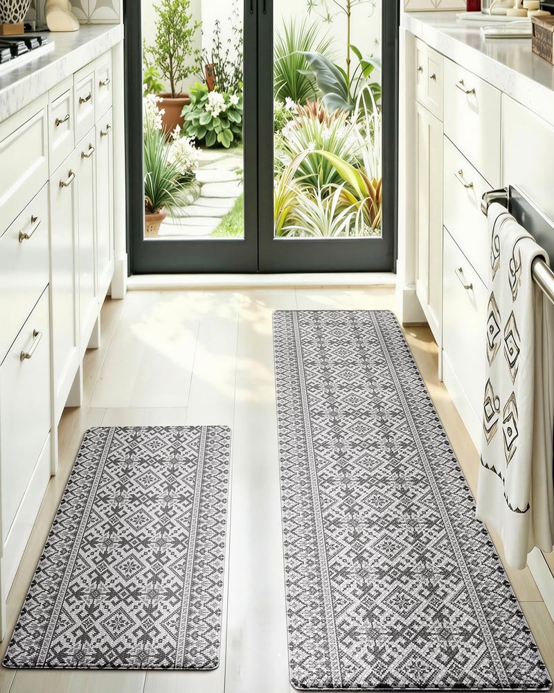 LUMI Anti-Fatigue Kitchen Floor Mats Set of 2,Cushioned Comfort Standing Rug Waterproof 2PCS, Non-Slip Ergonomic Foam Runner for Sink, Laundry, Office & Home,17x29+17x59, - Image 1