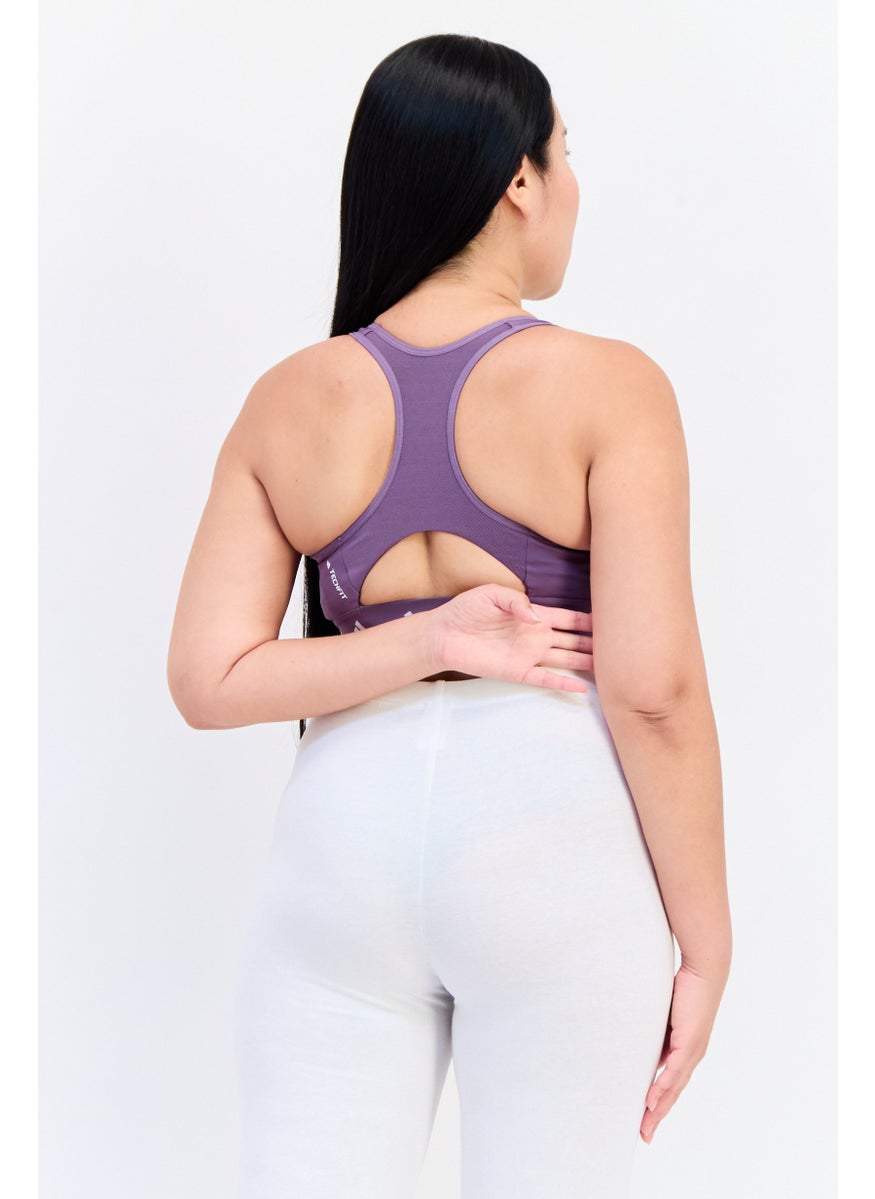 Adidas Women Brand Logo Padded Sports Bra, Purple  - Image 3