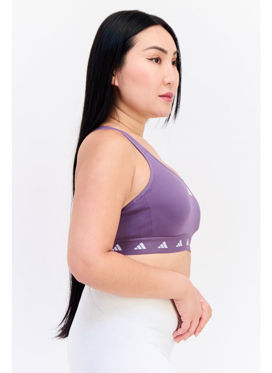 Adidas Women Brand Logo Padded Sports Bra, Purple  - Image 2